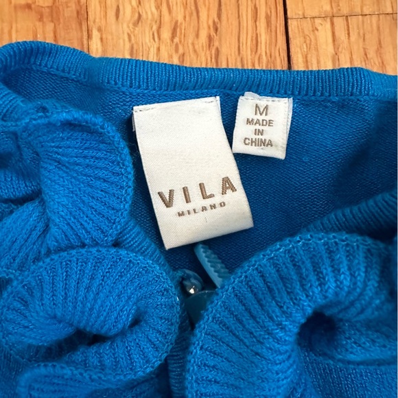 Vila Sweater Women M Blue Cardigan Ruffle Rhinestone Full Zip(j10) - Picture 11 of 12